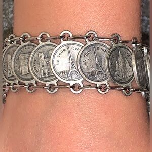 Paris France Souvenir Coin Vintage Bracelet: Eiffel Tower / Notre Dame  / Louvre